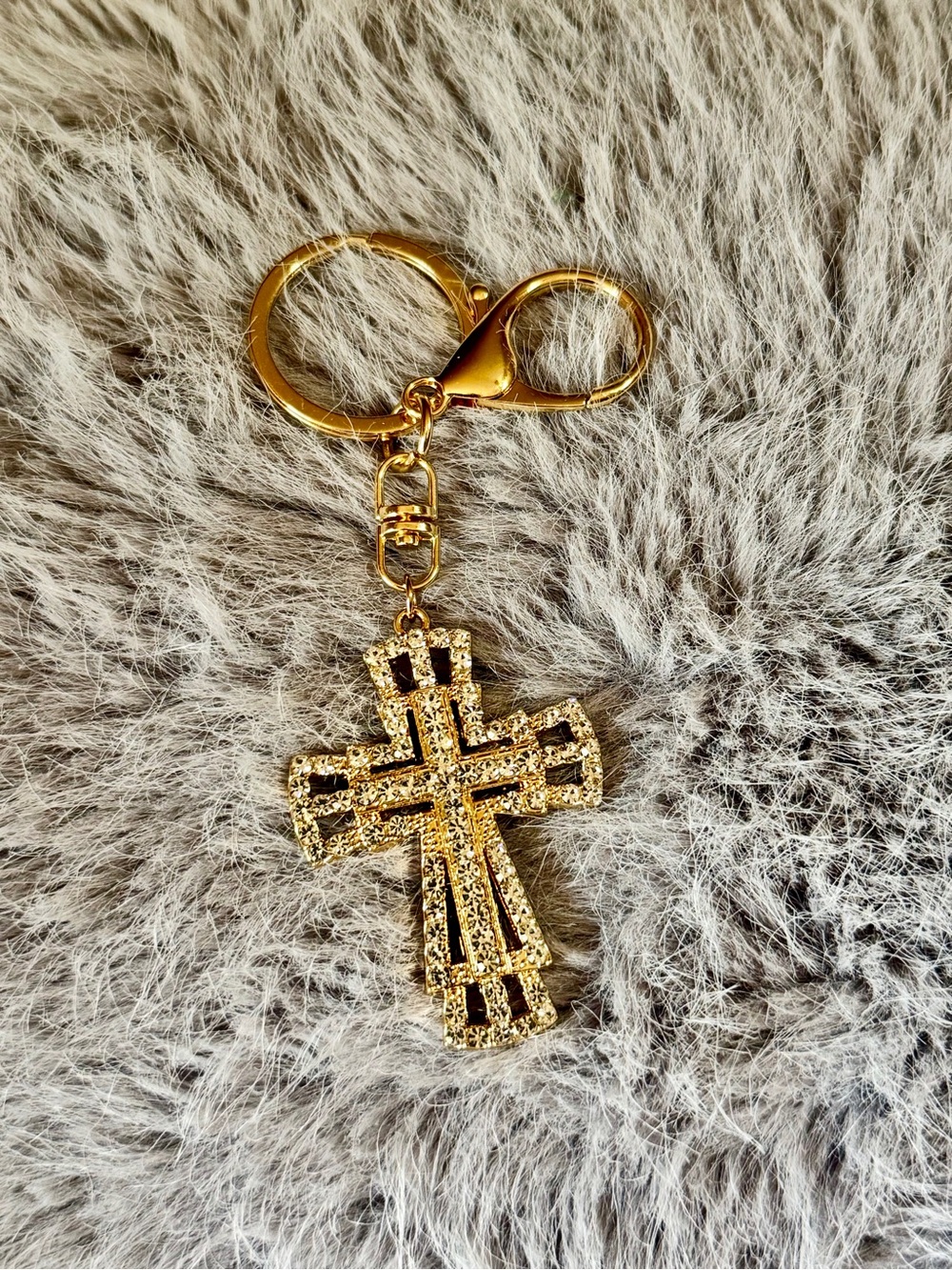 Gold Rhinestones Cross Bag Charm/Keychain New